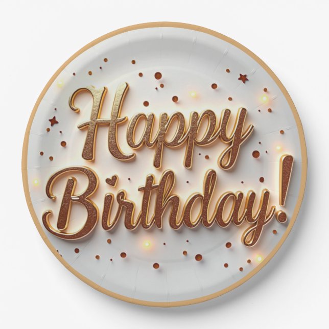 Assiettes En Carton Plaque d'Anniversaire Gold Happy, Plaques de Papie (Devant)