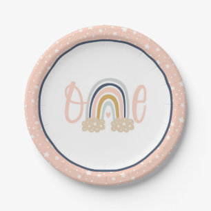Assiettes En Carton Plaque d'anniversaire moderne Rainbow First Birthd
