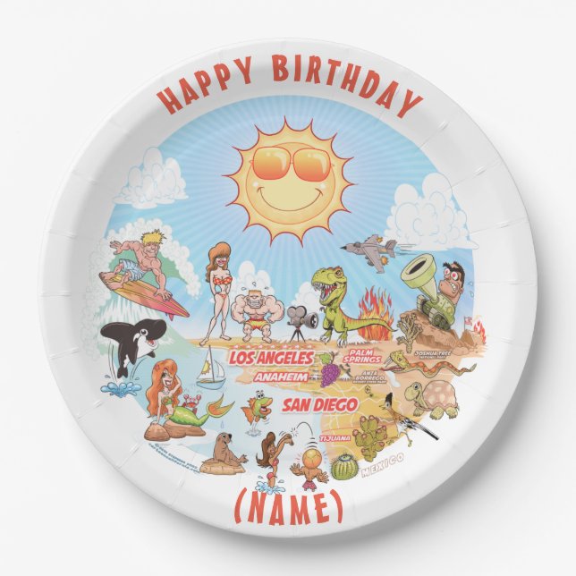 Assiettes En Carton Plaque d'anniversaire SoCal personnalisable (Devant)
