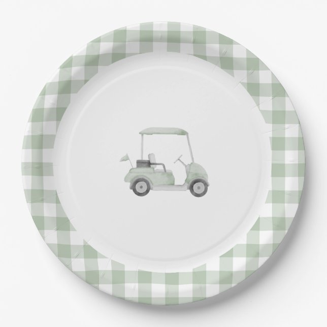 Assiettes En Carton Plaque de baby shower de golf vert Sage (Devant)