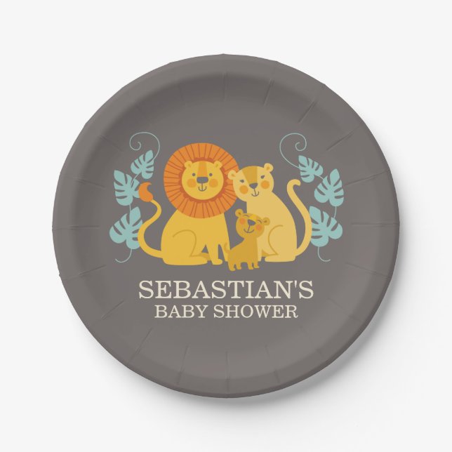 Assiettes En Carton Plaque de Baby shower de Lion Jungle (Devant)