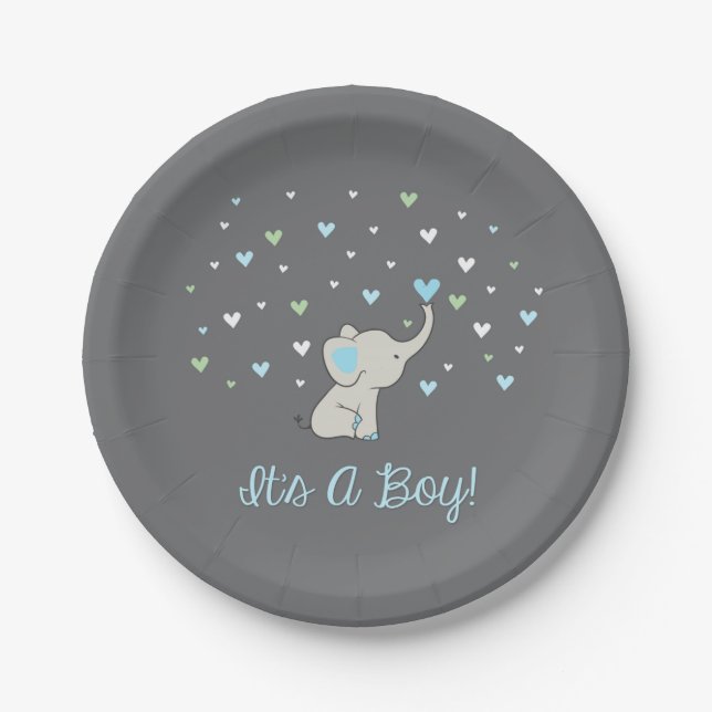Assiettes En Carton Plaque de Baby shower éléphant, C'est une plaque d (Devant)