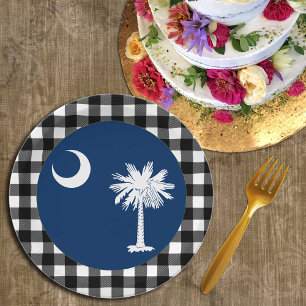 Assiettes En Carton Plaque de Caroline du Sud, plaid de buffle, drapea