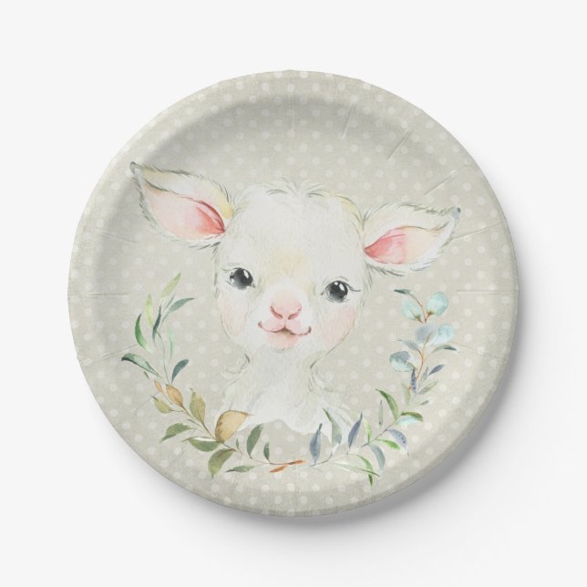 Assiettes En Carton Plaque de dessert Neutral Woolie Lambert - Baby sh (Devant)