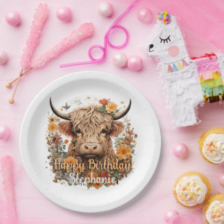 Assiettes En Carton Plaque de douche d'anniversaire de la vache Highla