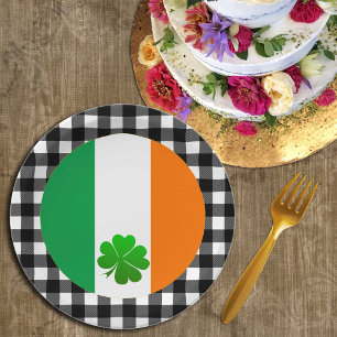 Assiettes En Carton Plaque de drapeau irlandaise, Shamrock, plaid de b