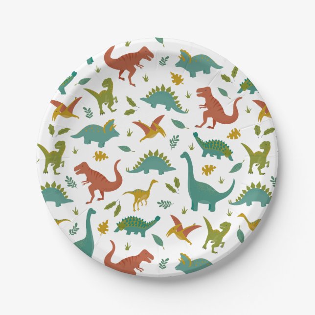Assiettes En Carton Plaque de fête d'anniversaire de Dinosaur (Devant)