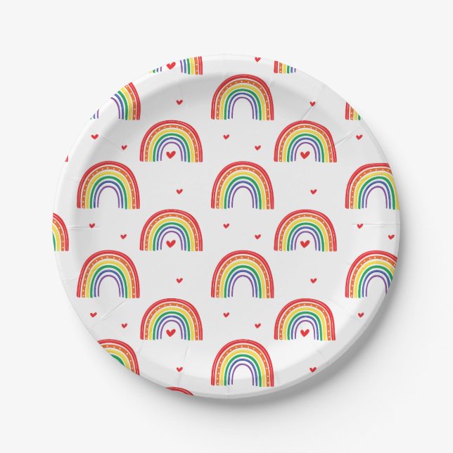 Assiettes En Carton Plaque de fête d'anniversaire Rainbows et Hearts (Devant)