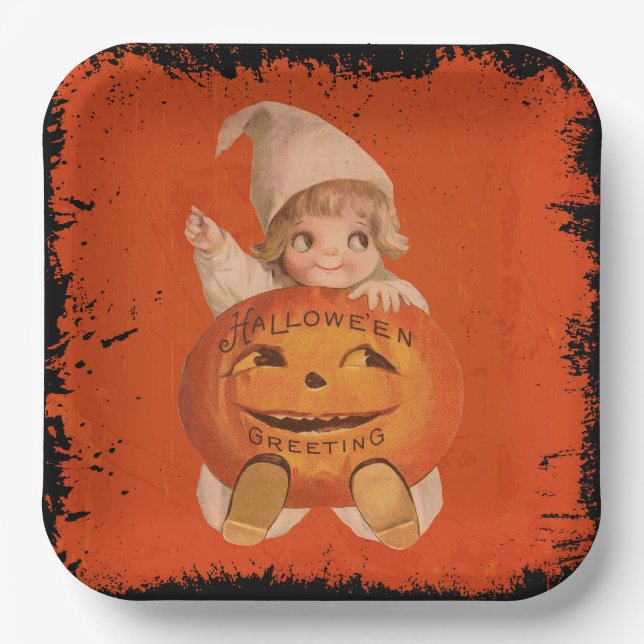 Assiettes En Carton Plaque de fête d'Halloween mignonne, Halloween Vin (Recto)