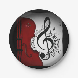 ASSIETTES EN CARTON PLAQUE DE FÊTE MUSICALE ROCKABILLEMENT CELLO/VIOLI