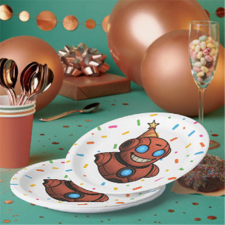 Assiettes En Carton Plaque de fête pour enfants - Robot rouge mignon a