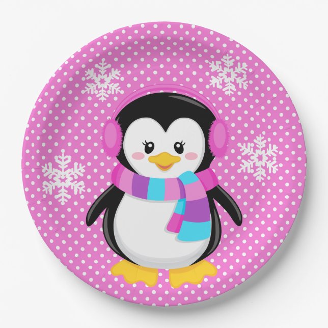 Assiettes En Carton Plaque de filles pingouin (Devant)