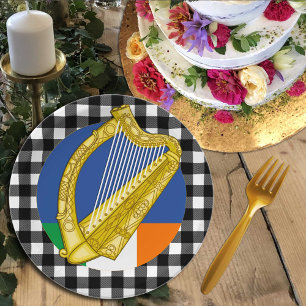 Assiettes En Carton Plaque de harpe irlandaise, plaid de buffle et dra