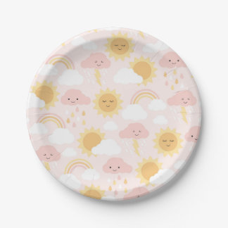 Assiettes En Carton Plaque de la fête de soleil rose