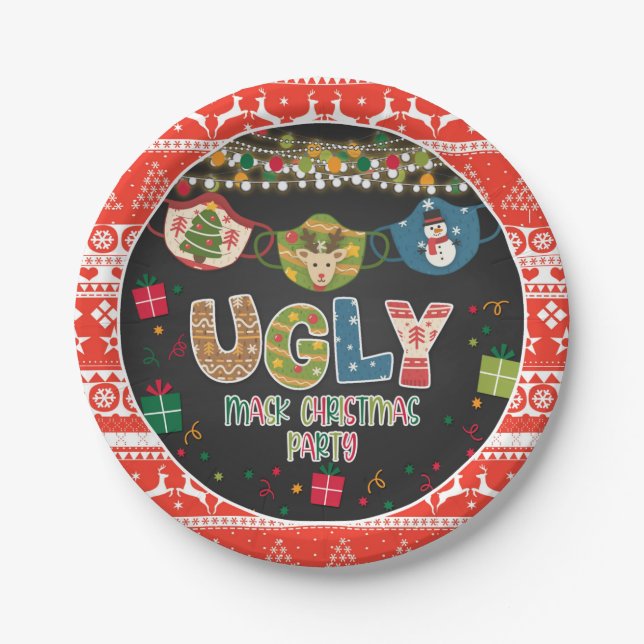 Assiettes En Carton Plaque de Noël de masques moches (Devant)