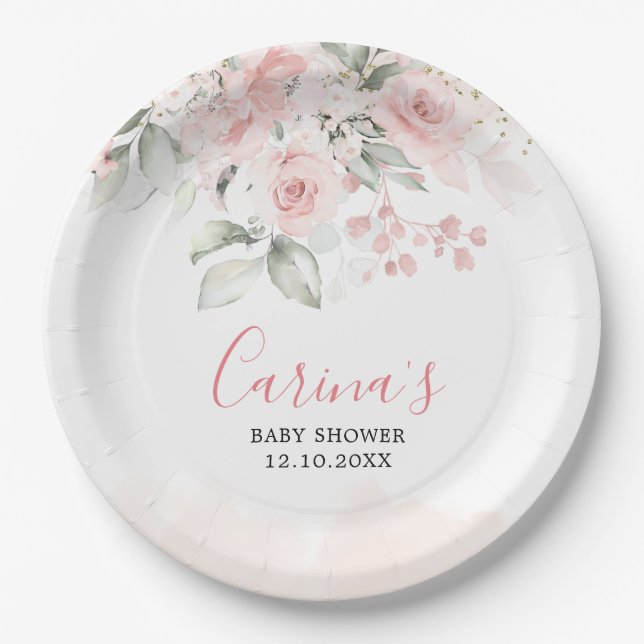 Assiettes En Carton Plaque de papier à Baby shower rose pâle (Devant)