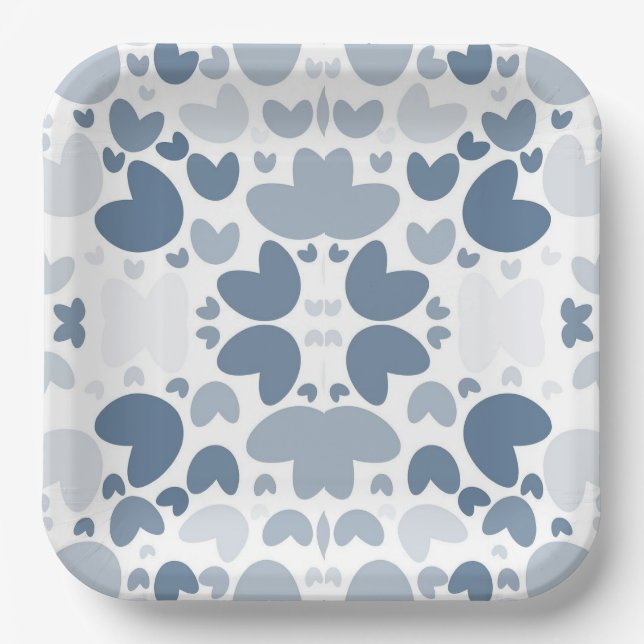 Assiettes En Carton Plaque de papier à coeur bleu (Recto)