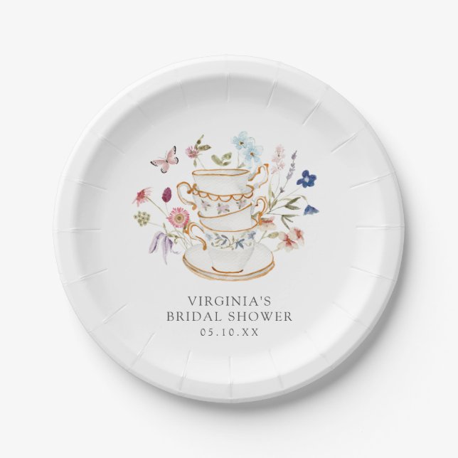 Assiettes En Carton Plaque de papier à Fêtes des mariées florales (Devant)