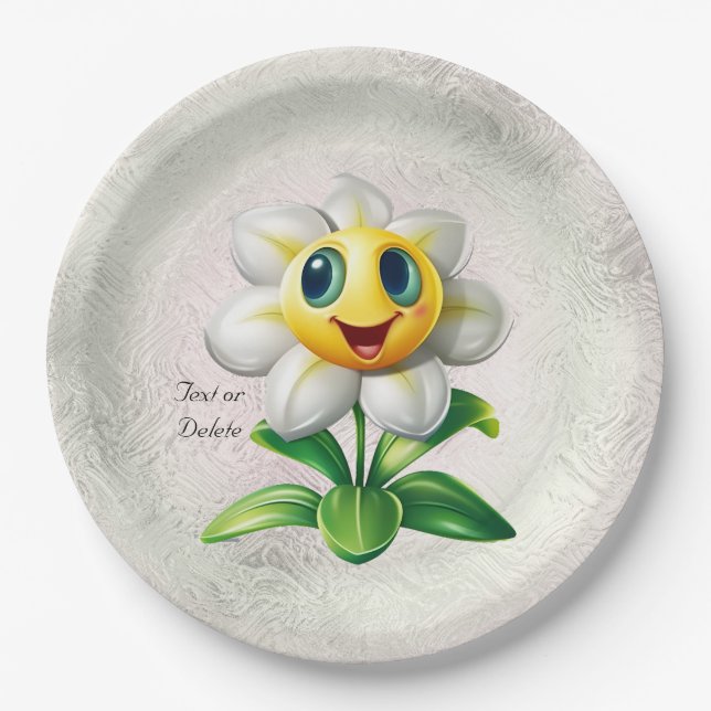 Assiettes En Carton Plaque de papier à fleurs blanches (Devant)