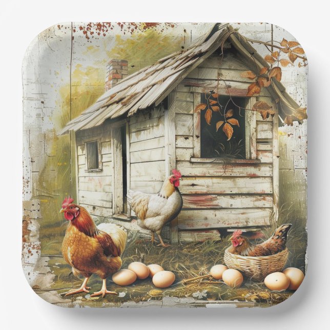 Assiettes En Carton Plaque de papier à pâte d'oeufs et de poules (Recto)