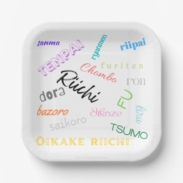 Assiettes En Carton Plaque de papier à thème Riichi mahjong (Recto)