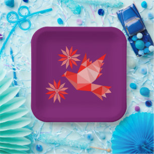 ASSIETTES EN CARTON PLAQUE DE PAPIER AVEC BEAU ART D'OISEAU ET DE FLEU