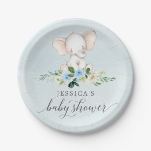 Assiettes En Carton Plaque de papier Baby shower bleu éléphant