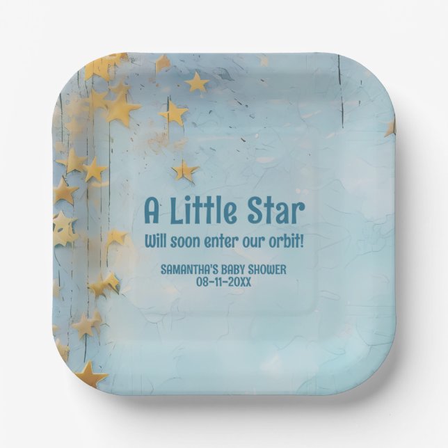 Assiettes En Carton Plaque de papier baby shower bleu petite étoile (Recto)