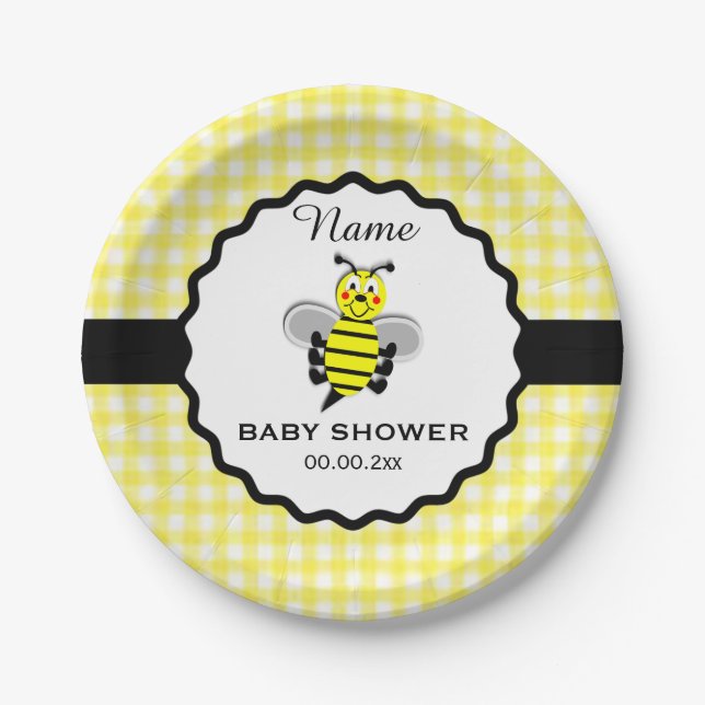 Assiettes En Carton Plaque de papier Baby shower Bumble Bee (Devant)