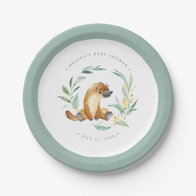 Assiettes En Carton Plaque de papier Baby shower Bush Baby Platypus (Devant)
