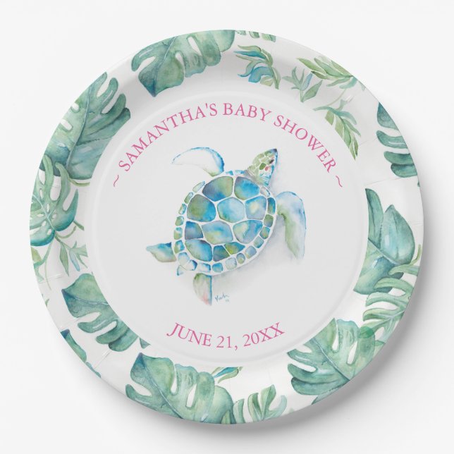 Assiettes En Carton Plaque de papier Baby shower de tortue de mer trop (Devant)