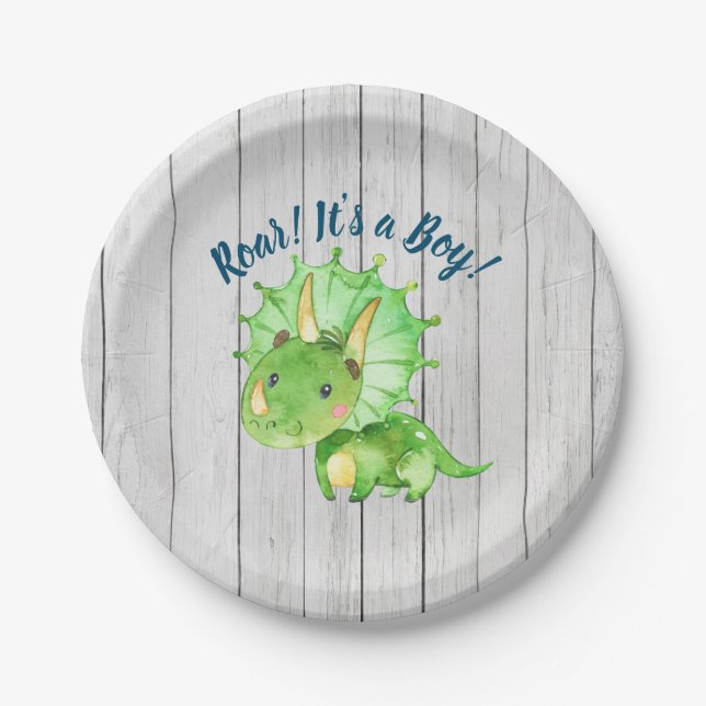 Assiettes En Carton Plaque de papier Baby shower Dinosaur (Devant)