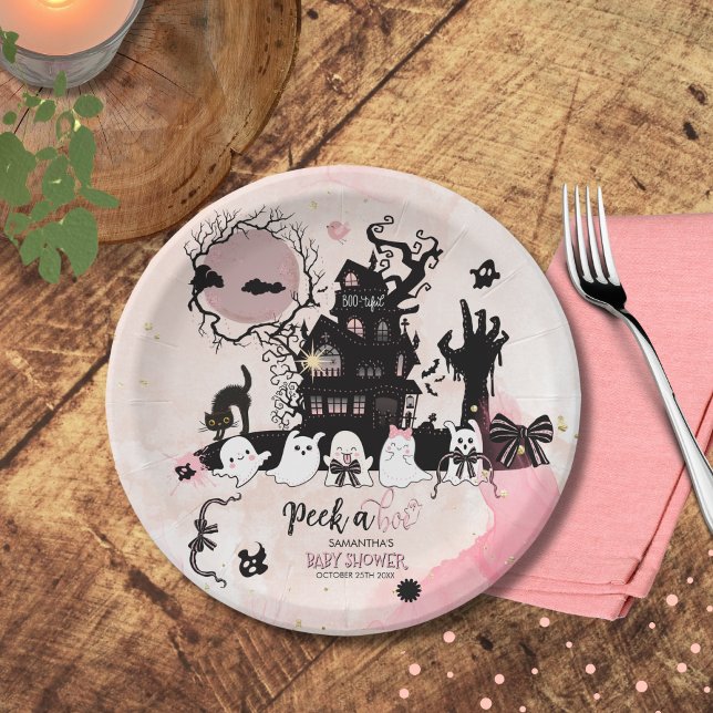 Assiettes En Carton Plaque de papier Baby shower Éffrayante Cute "Peek (Peek a Boo Spooky-Cute Baby Shower Paper Plate)