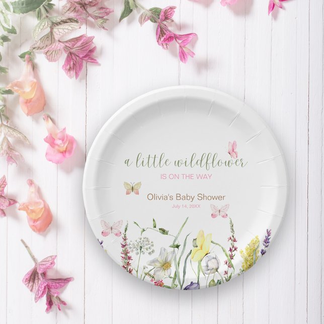 Assiettes En Carton Plaque de papier Baby shower fleur sauvage aquarel (Créateur téléchargé)