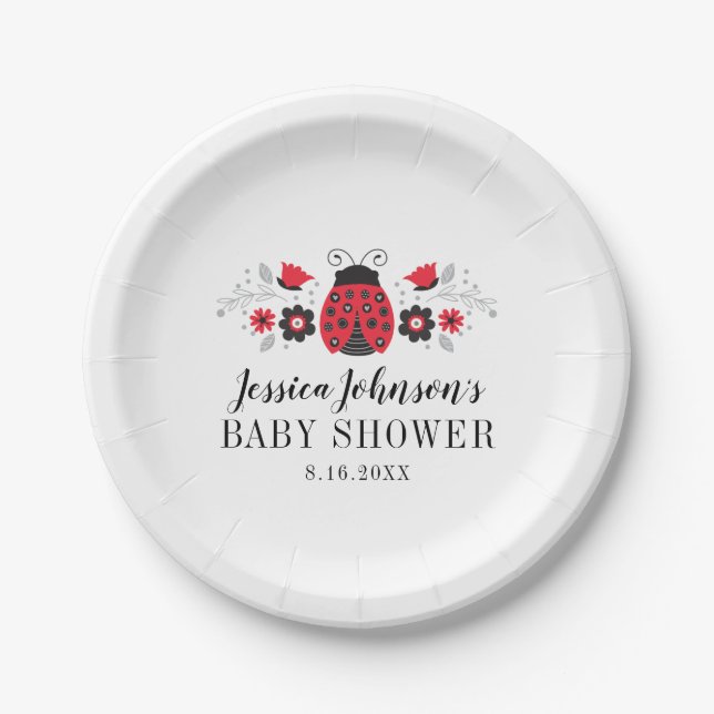 Assiettes En Carton Plaque de papier Baby shower Little Lady Ladybug (Devant)