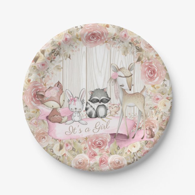 Assiettes En Carton Plaque de papier Baby shower pour animaux de bois  (Devant)