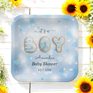 Assiettes En Carton Plaque de papier Baby shower pour garçon bleu
