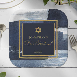 Assiettes En Carton Plaque de papier Bar Mitzvah Aquarelle bleu Abst