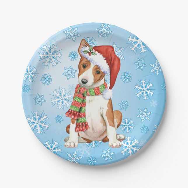 Assiettes En Carton Plaque de papier Basenji de Noël (Devant)
