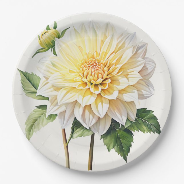 Assiettes En Carton Plaque de papier blanc dahlia (Devant)