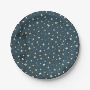 Assiettes En Carton Plaque de papier bleu Motif Galaxy Gold Stars