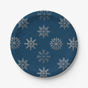 Assiettes En Carton Plaque de papier bleu Motif Silver Snowflakes