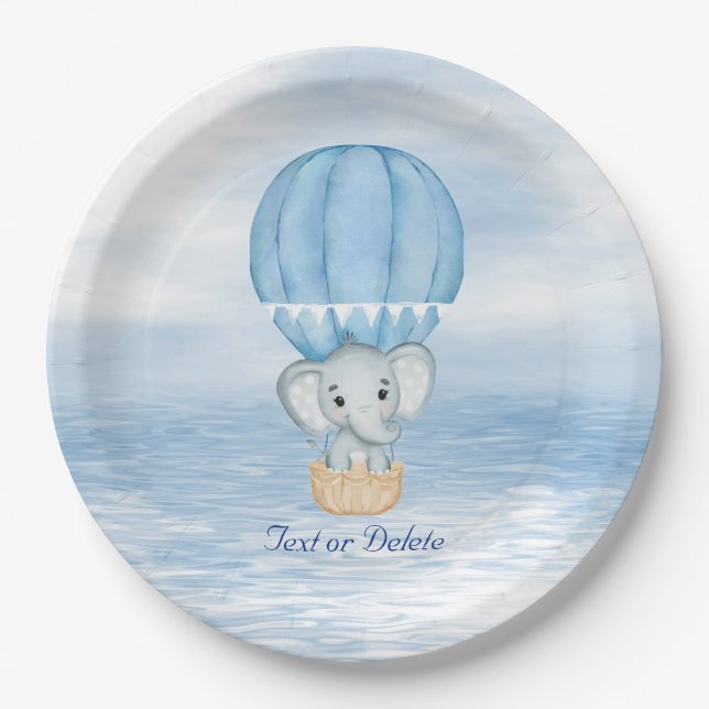 Assiettes En Carton Plaque de papier Blue Elephant Hot Air (Devant)