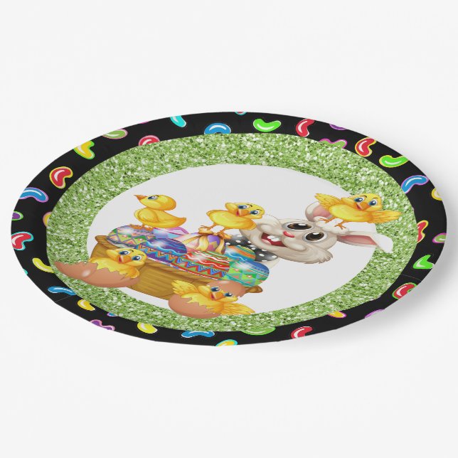Assiettes En Carton Plaque de papier Bunny de Pâques (Angle)
