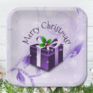 Assiettes En Carton Plaque de papier cadeau de Noël pourpre