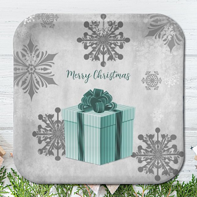 Assiettes En Carton Plaque de papier cadeau de Noël turquoise (Teal Christmas Gift Paper Plates)