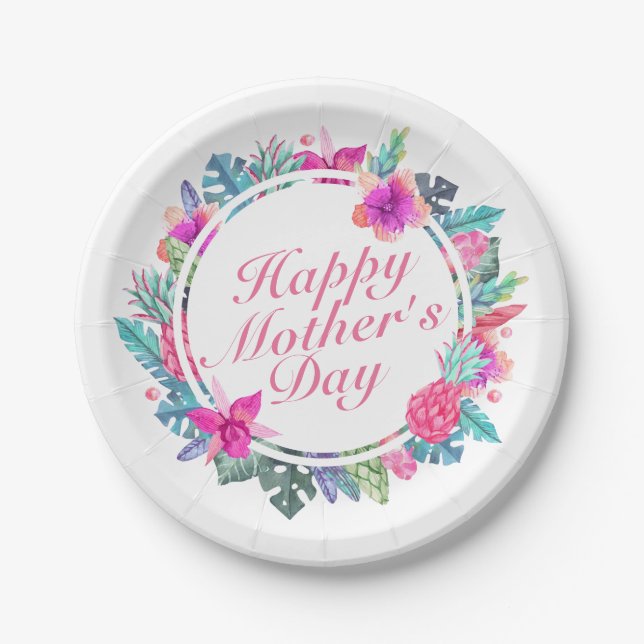 Assiettes En Carton Plaque de papier-cadre Tropical Happy Mother's Day (Devant)