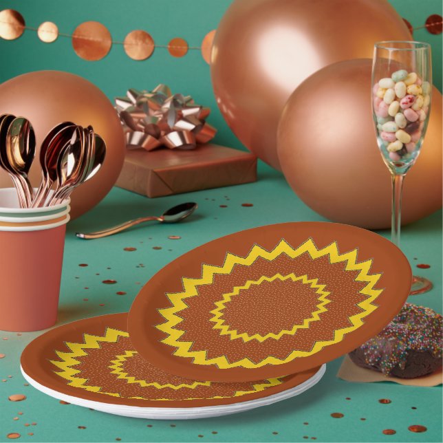 Assiettes En Carton Plaque de papier - Cercles de Zig-zag concentré (Multi)