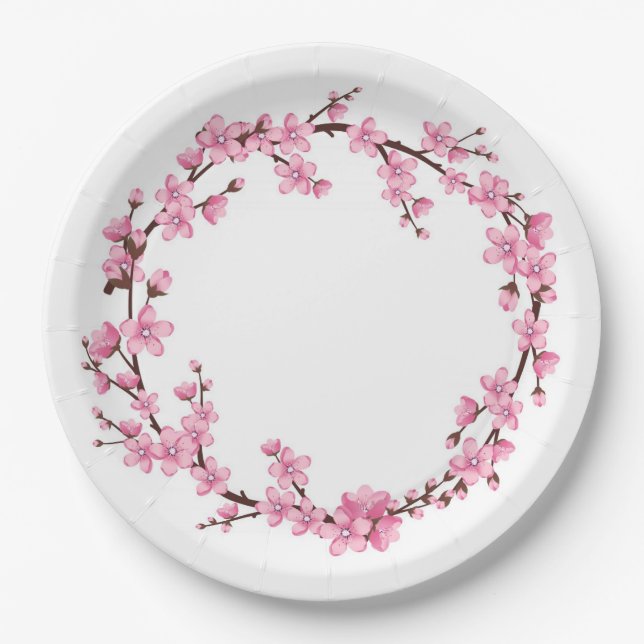 ASSIETTES EN CARTON PLAQUE DE PAPIER : CHERRY BLOSSOM WREATT (Devant)