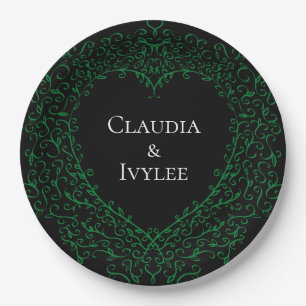 Assiettes En Carton Plaque de papier-coeur gothique vert et noir 3